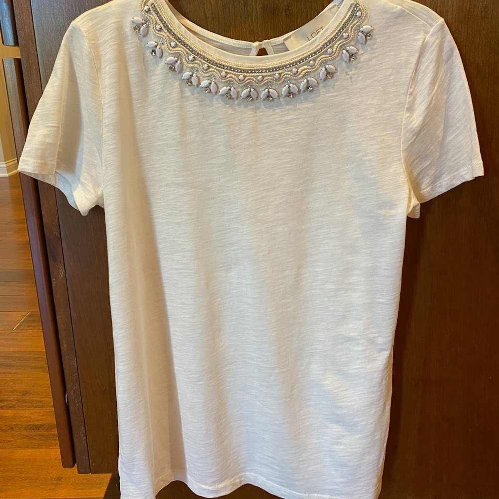 LOFT Tee Shirt with beaded neckline